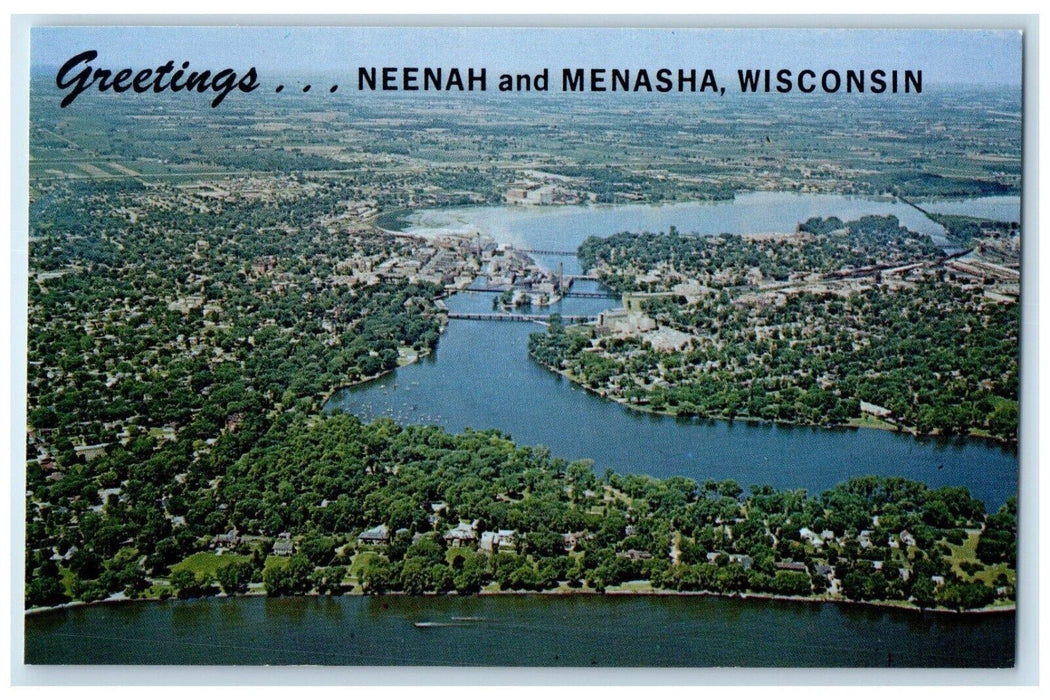 Greetings From Neenah And Menasha Wisconsin WI, Twin Cities Vintage Postcard