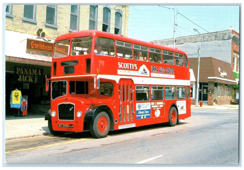 1991 Scotty's Double Deck Bus Panama Jack Ludington Grand Rapids MI Postcard