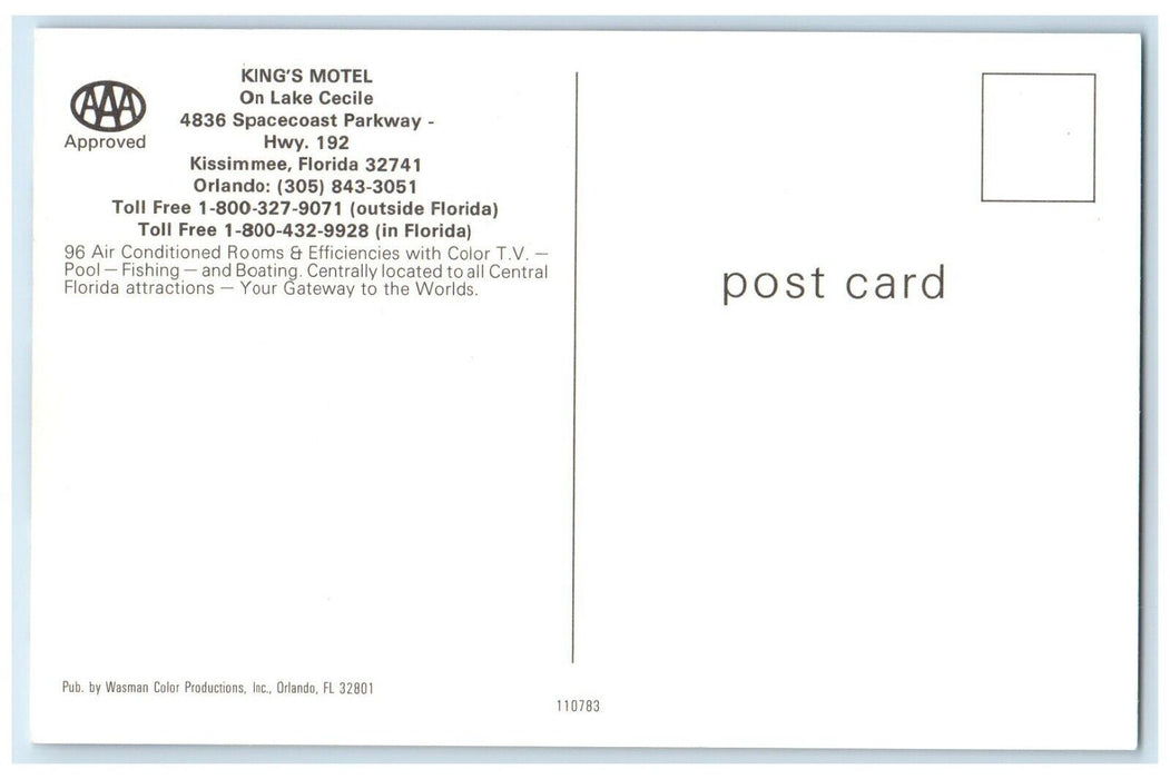 c1970's King's Motel On Lake Cecile Kissimmee FL, Multiview Vintage Postcard
