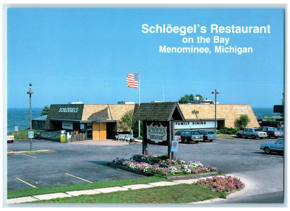 c1970's Schloegel's Restaurant On The Bay Cars Menominee Michigan MI Postcard