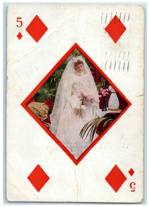 1908 Woman Wedding Playing Card Gambling Tennis Texas TX Antique Postcard