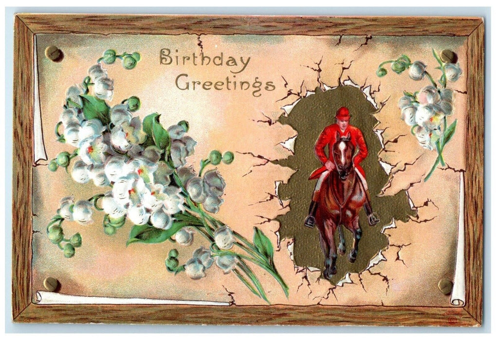 1910 Birthday Greetings Flowers Jackey Hunt Embossed Ithaca NY Embossed Postcard