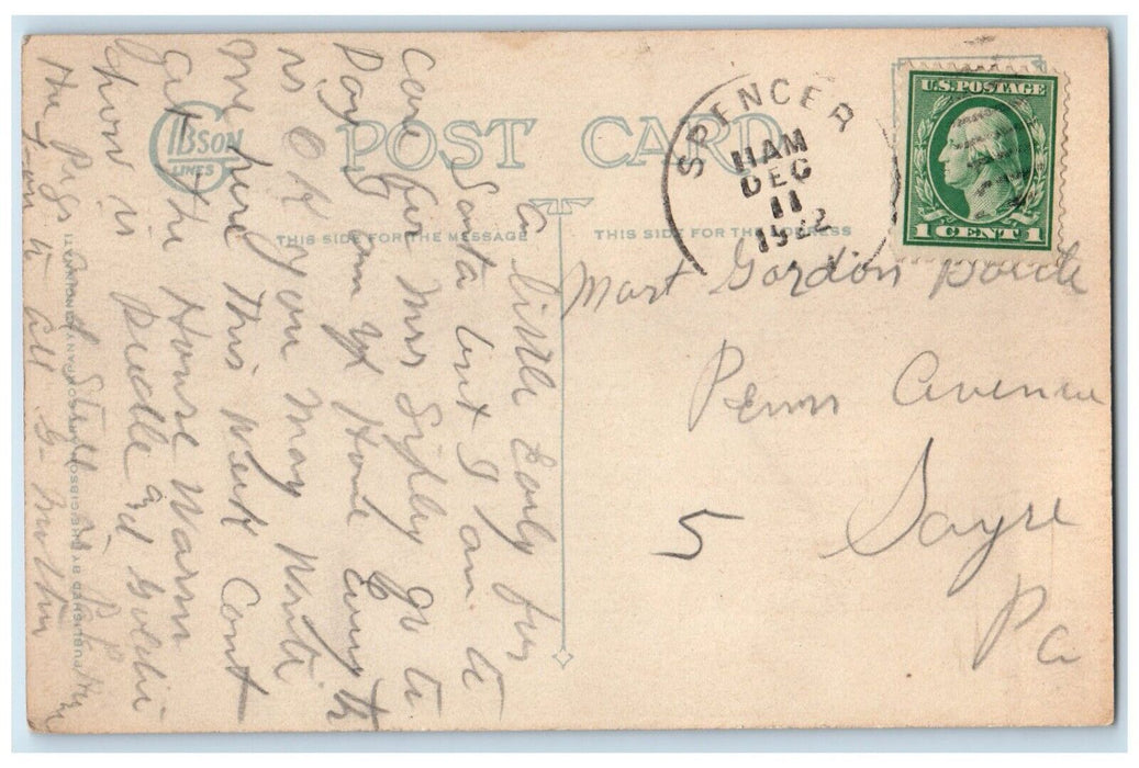 1922 Christmas Santa Claus In Chimney Winter Holly Berries Spencer PA Postcard