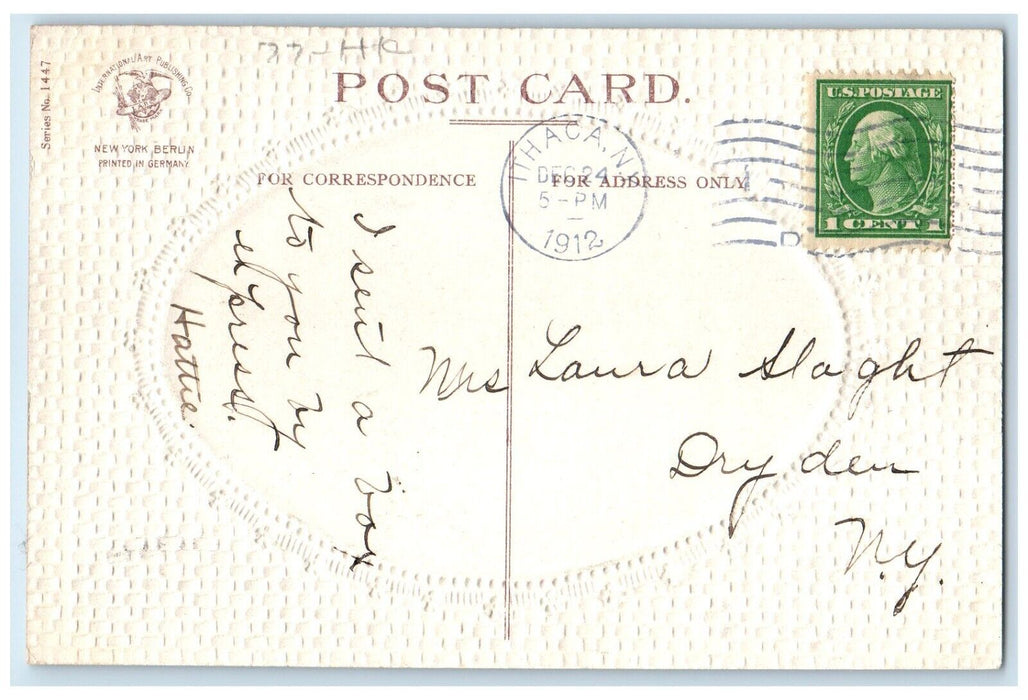 1912 Merry Christmas Houses On Winter Clapsaddle Ithaca NY Antique Postcard
