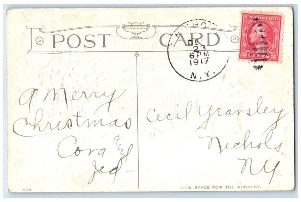 1917 Christmas Santa Claus Sack Of Toys Chimney Holly Berries Winter Postcard
