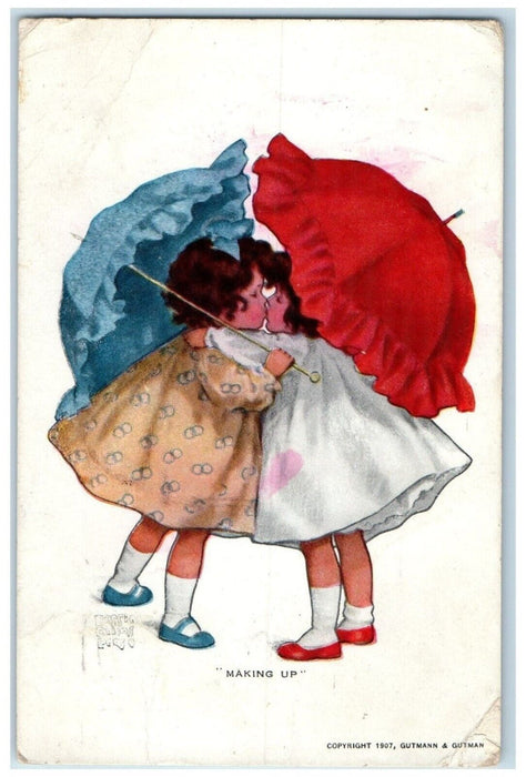 1916 Children Kissing Umbrella Making Up Trenton New Jersey NJ Antique Postcard