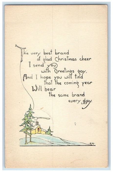 1919 Christmas Greetings House Trees Arts Crafts Basking Ridge NJ Postcard