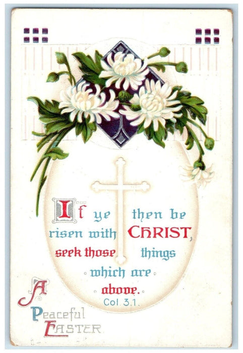1922 Easter Holy Cross Egg White Flowers Embossed Clapsaddle Palmyra PA Postcard