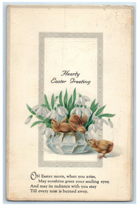 1923 Easter Greeting Chicks Lilies Flowers Vase Embossed Detroit MI Postcard
