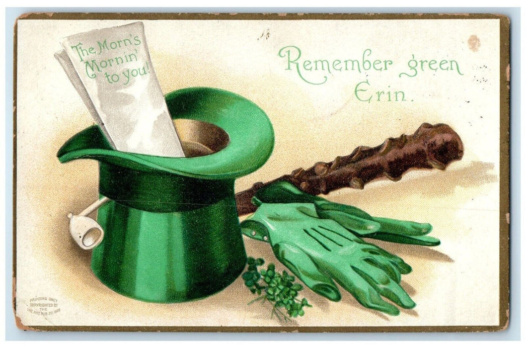 St. Patrick's Day Pipe Hat Gloves Shamrocks Clapsaddle Basking Ridge PA Postcard