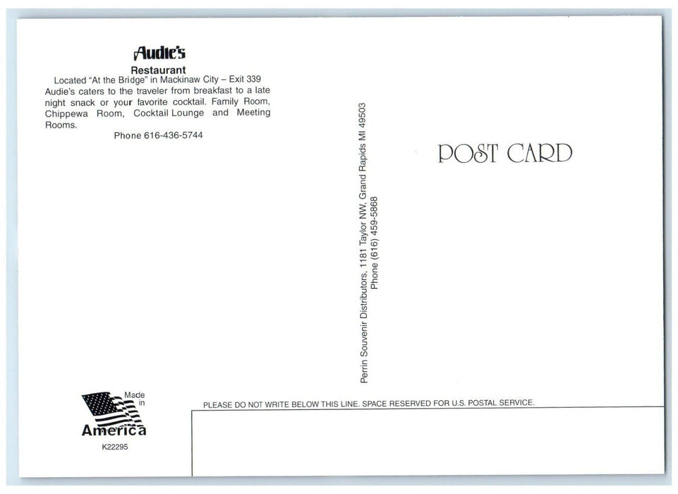 c1970's Audie's Restaurant Mackinaw City Michigan MI , Multiview Postcard