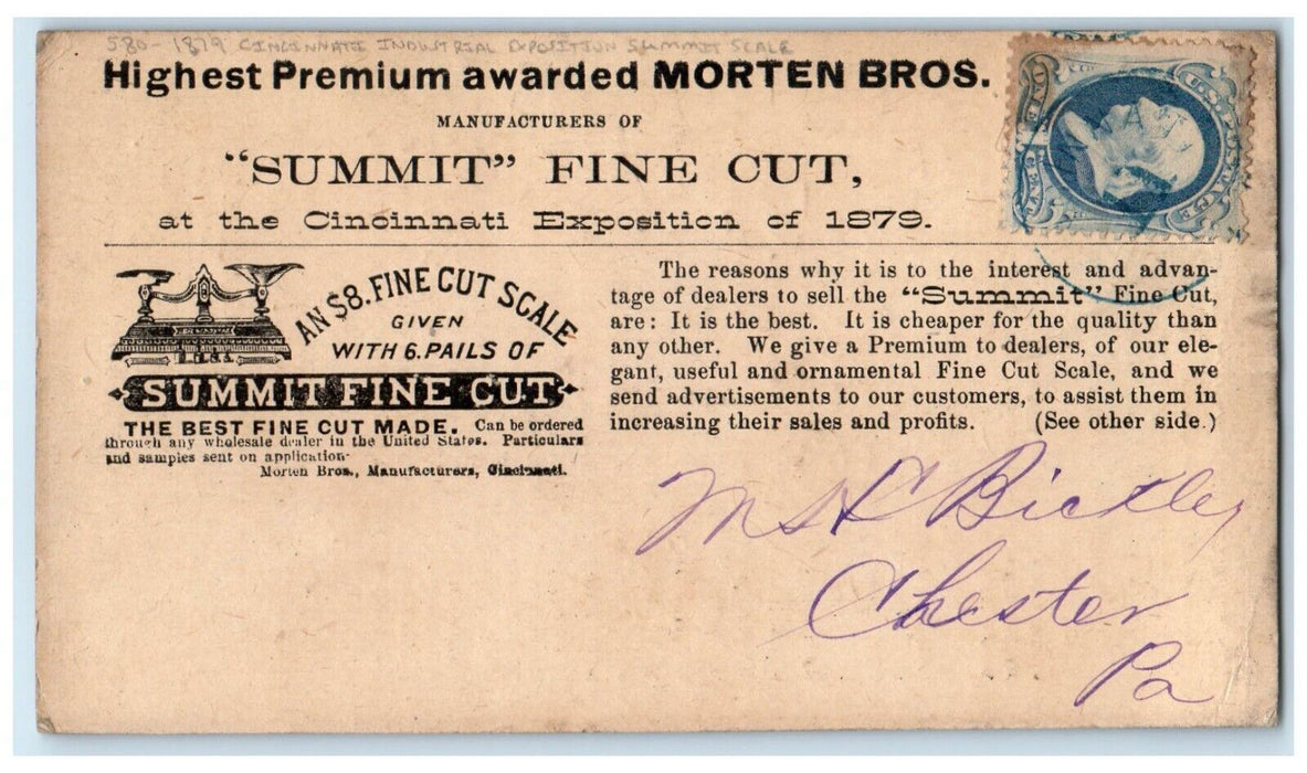 1879 Cincinnati Industrial Exposition Summit Scale Posted Antique Postcard