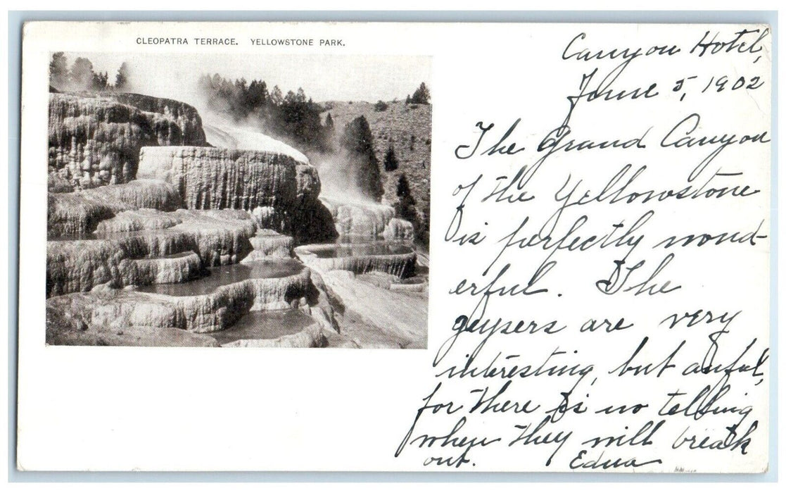 1902 Cleopatra Terrace Yellowstone Park Wyoming WY, Canyon Hotel Posted Postcard