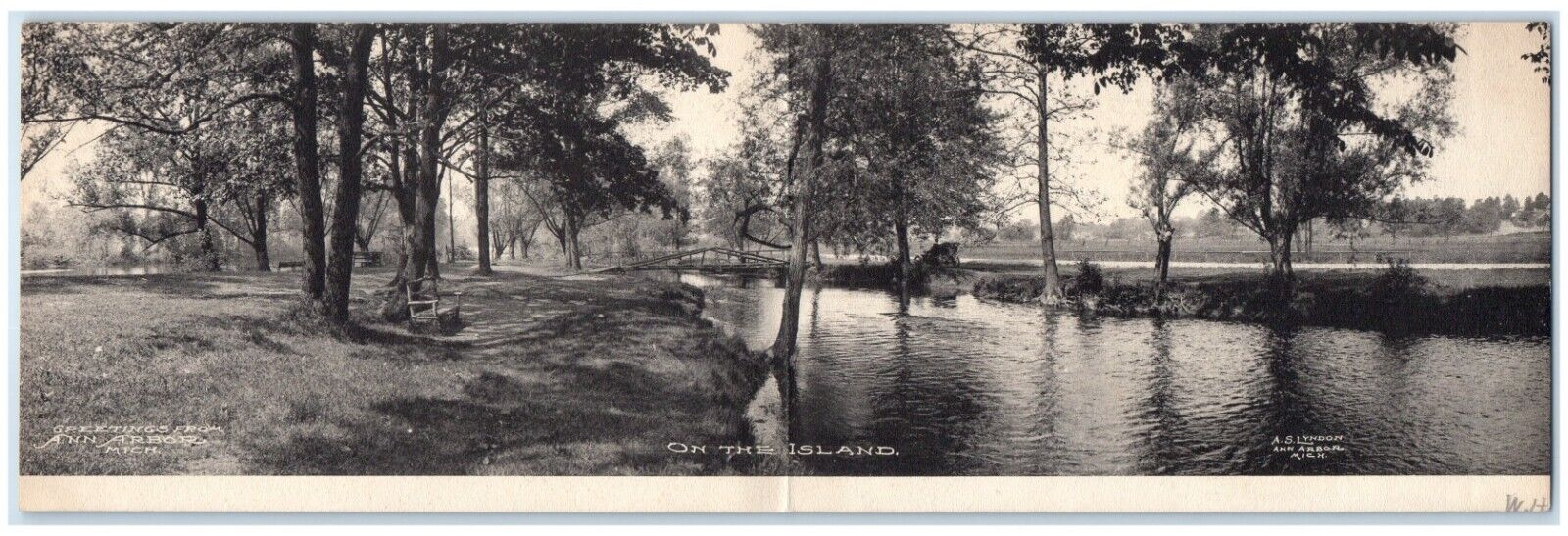 c1905 Greetings From Ann Arbor Michigan MI, On The Island Wooden Bridge Postcard