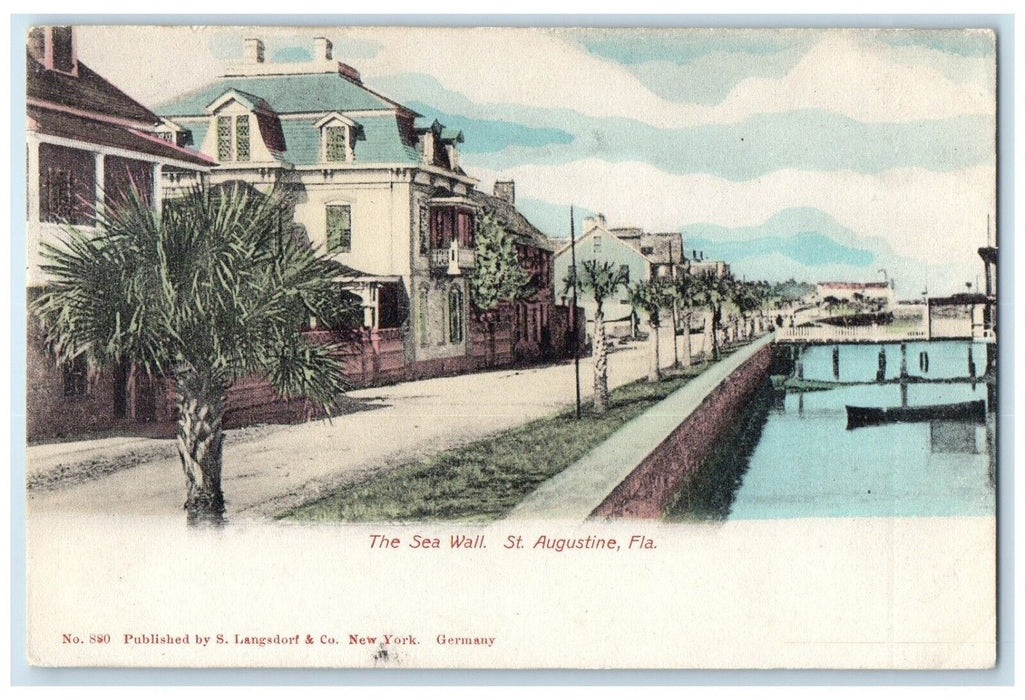 c1905 The Sea Wall River Bridge Scene St. Augustine Florida FL Antique Postcard