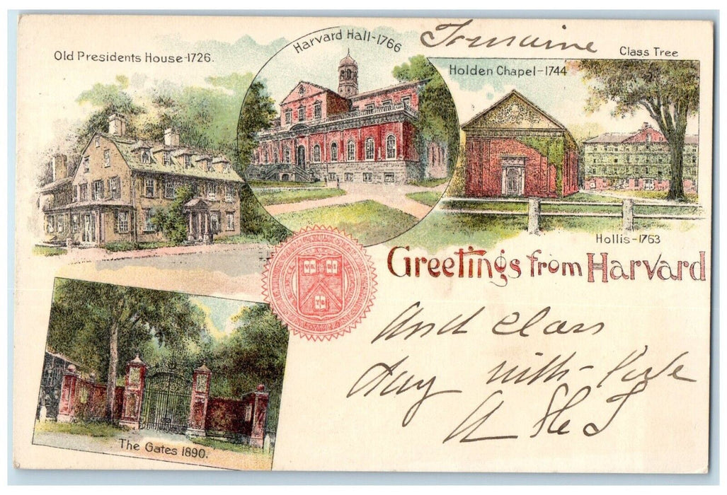 c1905 Greetings From Harvard Cambridge MA, Multiview Posted Antique Postcard