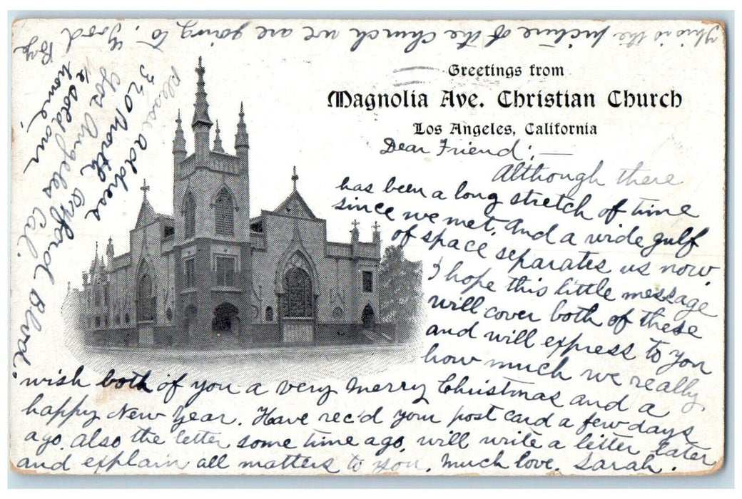 1910 Greetings From Magnolia Ave. Christian Church Los Angeles CA Postcard