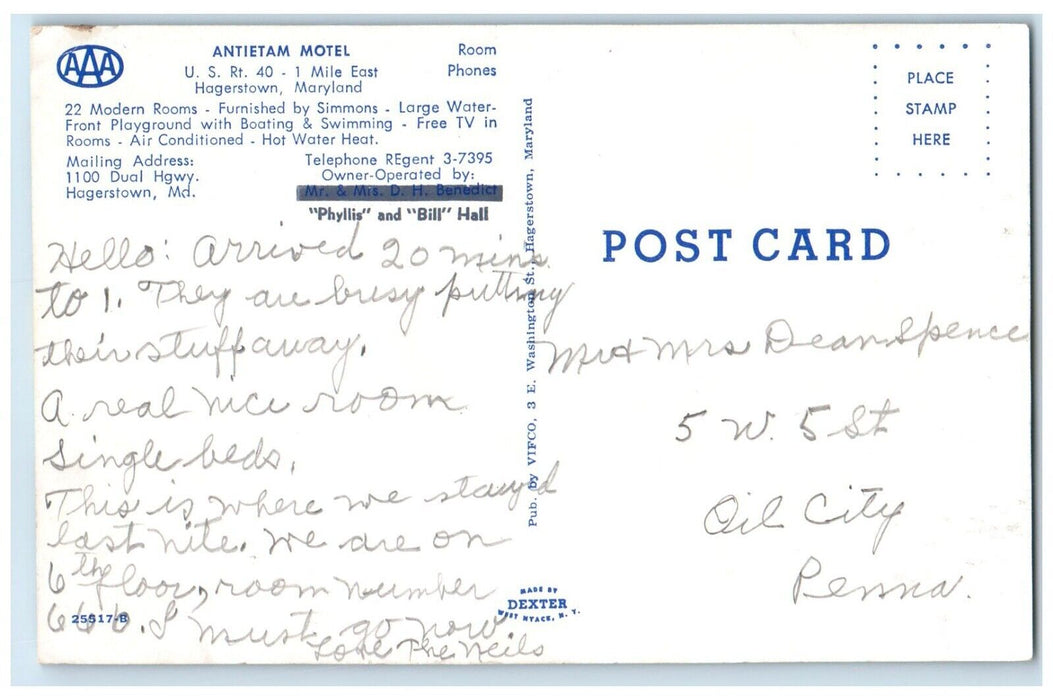 c1960 Antietam Motel Multi-View Hagerstown Maryland MD Vintage Antique Postcard