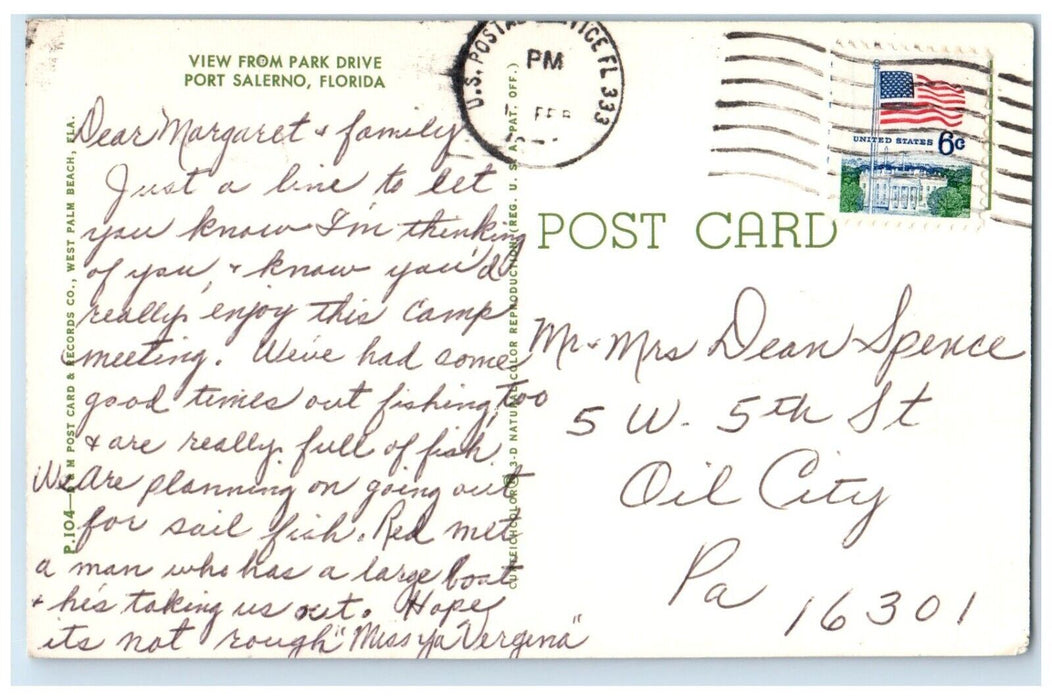 c1960 Scenic View Park Drive Yacht Boat Trees Port Salerno Florida FL Postcard