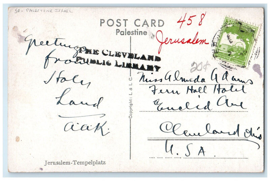 c1930's View Of Jerusalem Temple Aera Palestine Israel Posted Vintage Postcard
