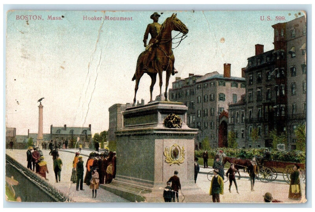 1909 Hooker Monument Buildings Park Horse Carriage Boston Massachusetts Postcard