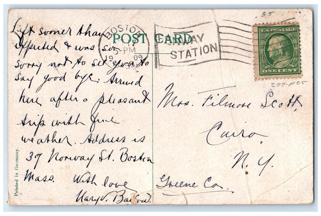 1909 Hooker Monument Buildings Park Horse Carriage Boston Massachusetts Postcard