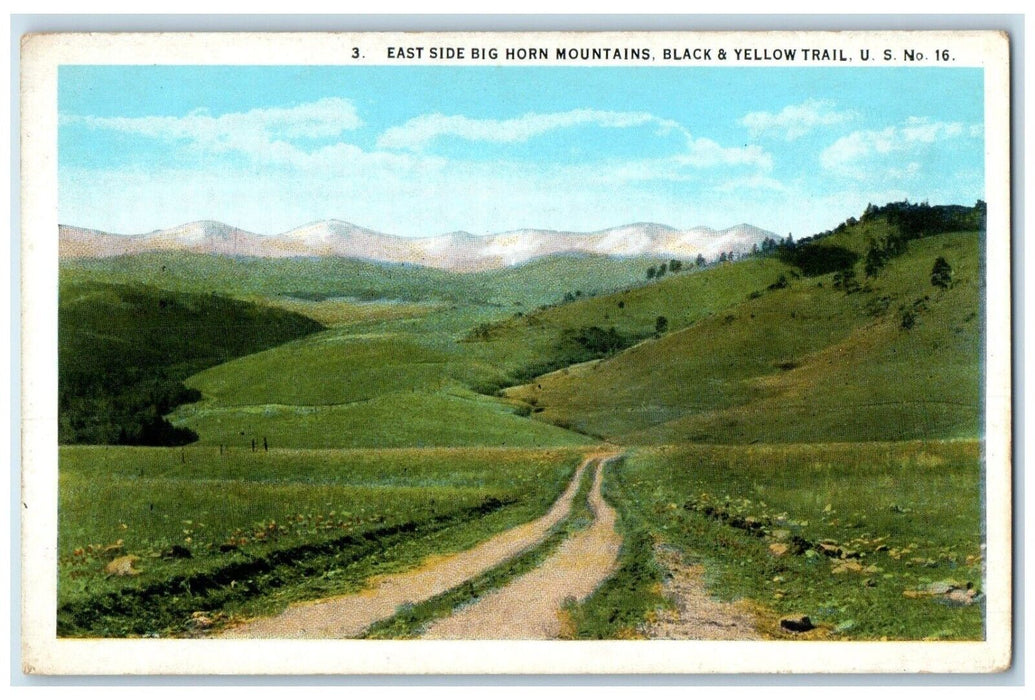 c1920 Scenic View East Side Big Horn Mountains Black Yellow Trail WA Postcard