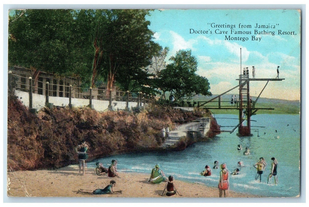 c1930's Greetings from Jamaica Doctor's Cave Bathing Resort Montego Bay Postcard