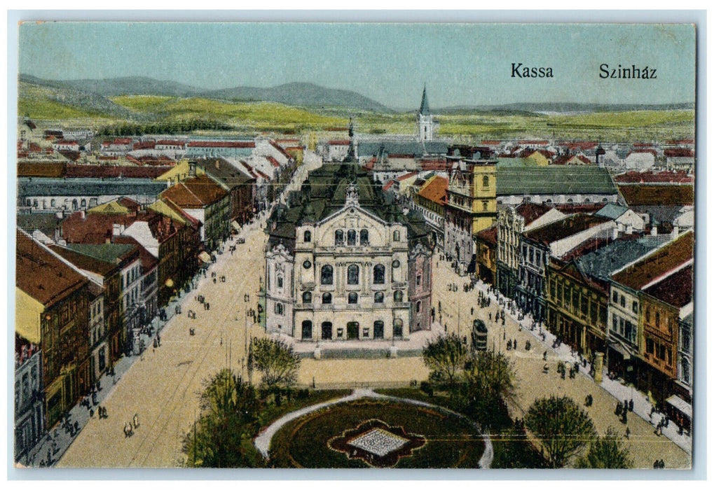 c1910 Aerial View Buildings Theater Kassa Hungary Antique Unposted Postcard