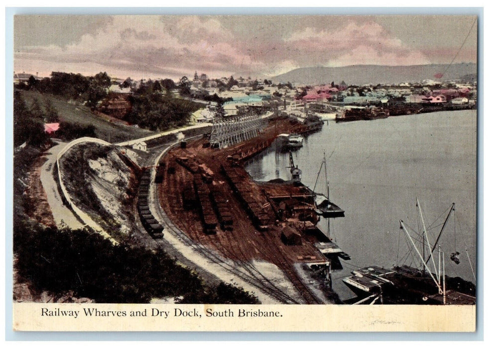 c1910 Railway Wharves and Dry Dock South Brisbane Australia Unposted Postcard