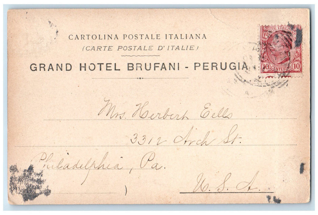c1905 Grand Hotel Brufani Perugia Umbria Region Italy Posted Antique Postcard