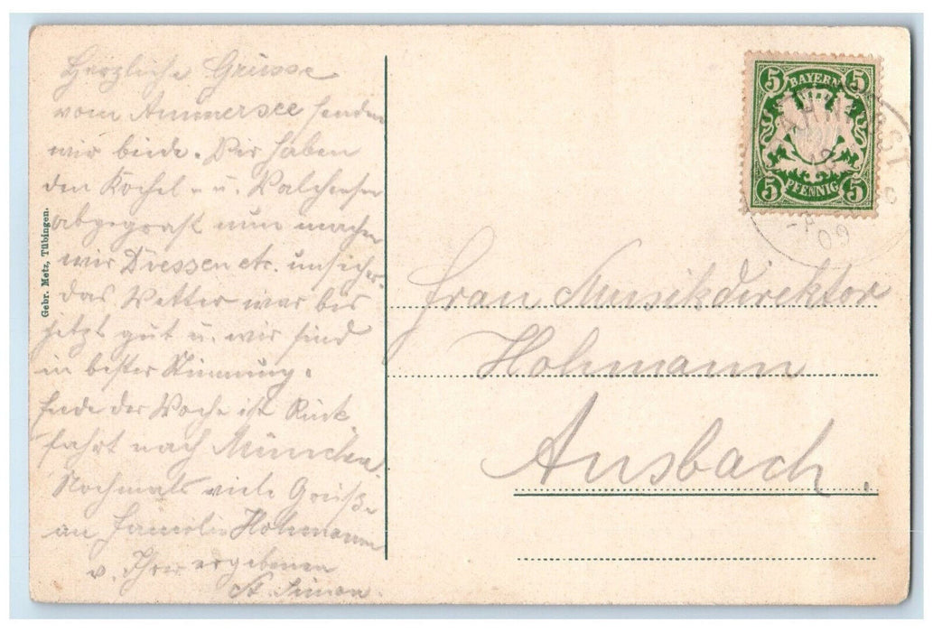 1909 Sailboating Ammersee Lake in Upper Bavaria Germany Antique Postcard