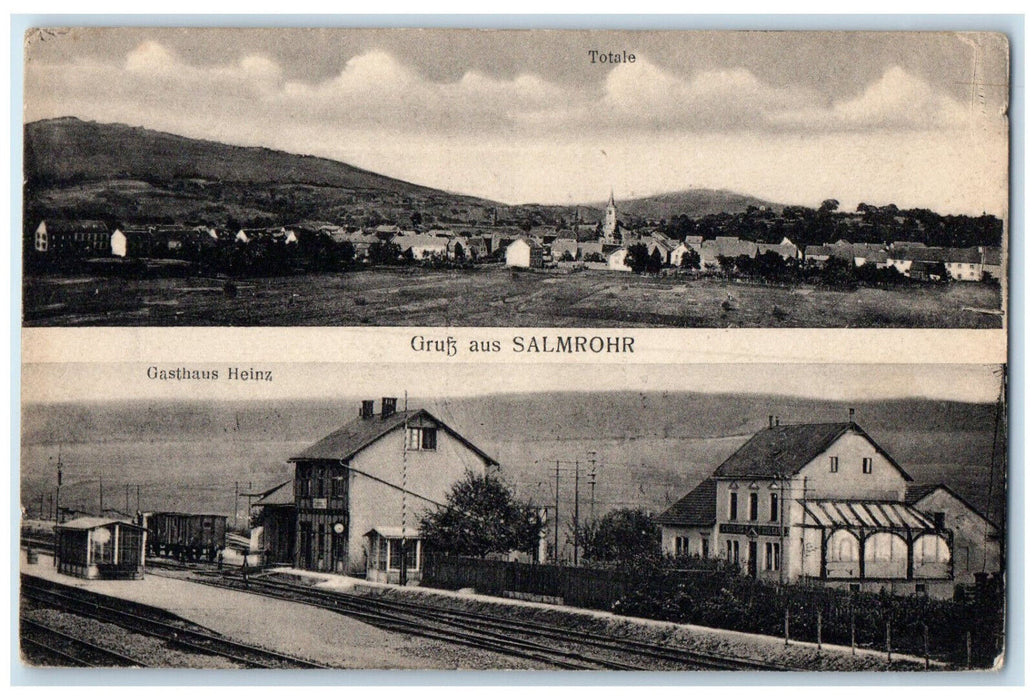 c1910 Gasthaus Heinz Greetings from Salmrohr Salmtal Germany Multiview Postcard