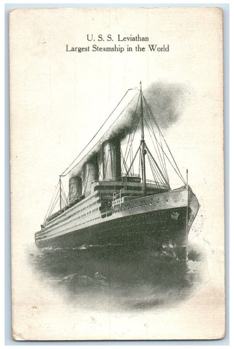 c1910s USS Leviathan Largest Steamship In The World Soldier Mail Censor Postcard