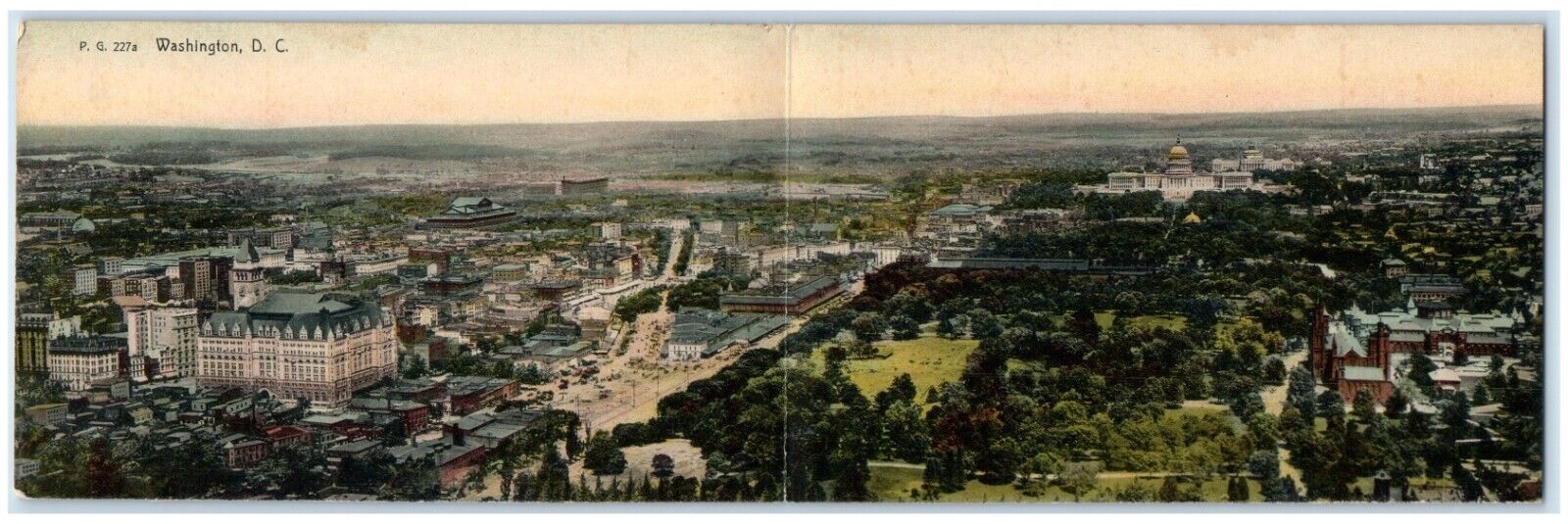c1905 Bird's Eye View Of Washington DC, Fold Out Panorama Antique Postcard