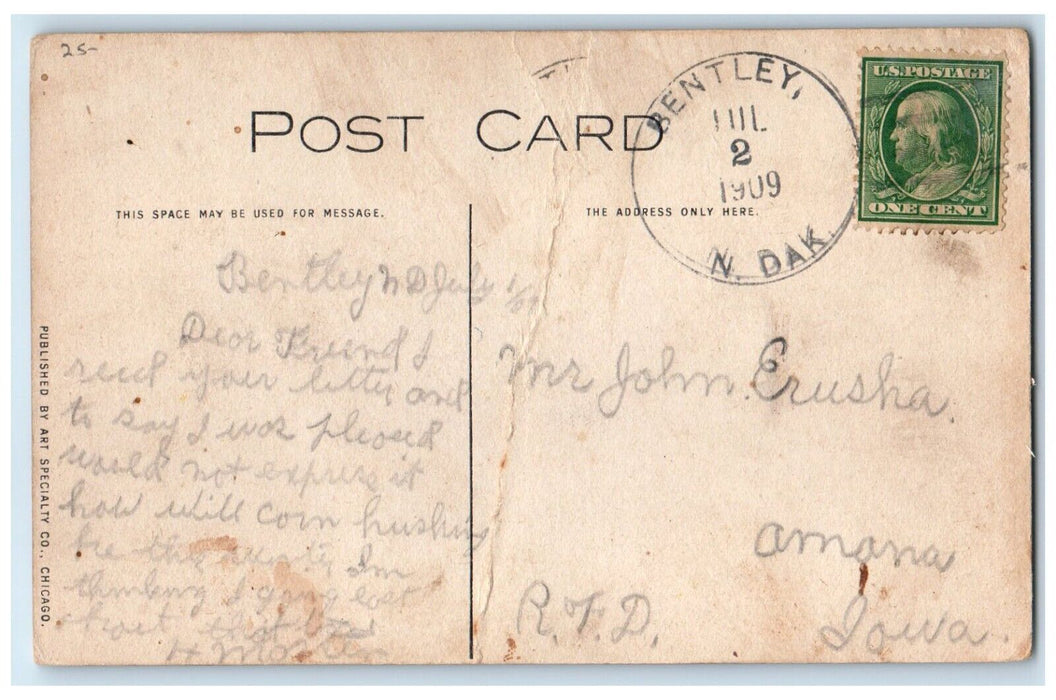 1909 A Letter From Your Old College Chump Bentley North Dakota ND Postcard