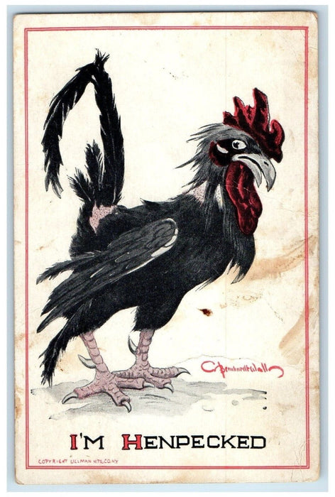 1910 Roster Chicken I'm Henpecked Wall Bagley Iowa IA Posted Antique Postcard
