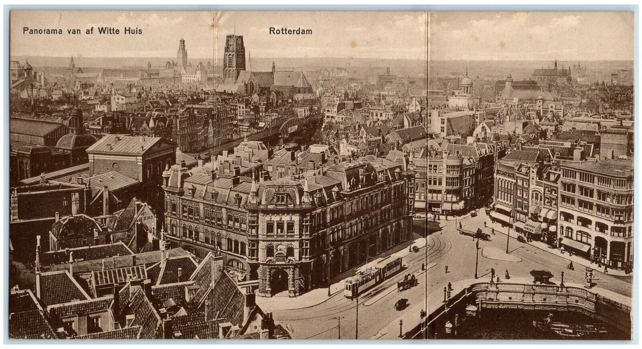 1937 Panorama From White House Rotterdam Netherlands Fold Out Postcard