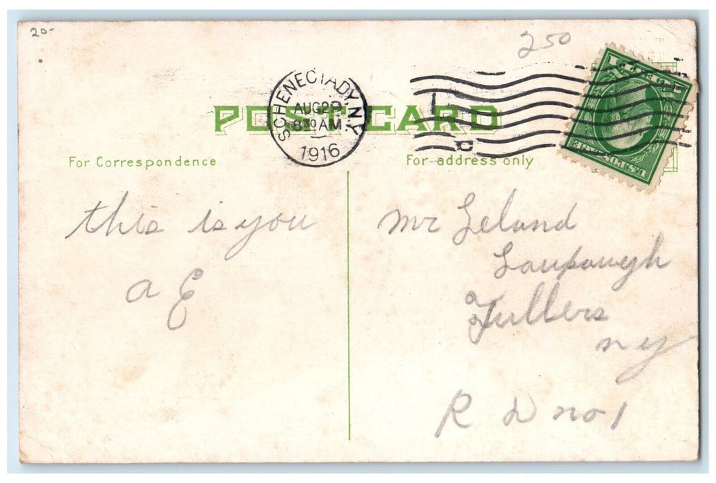 1916 Sweet Couple Kissing Romance Light I'm Making A Hit Here Antique Postcard