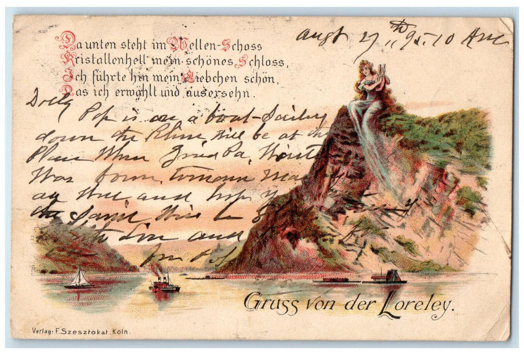 1895 Greetings from the Loreley Germany Bradley Beach NJ Posted Postcard