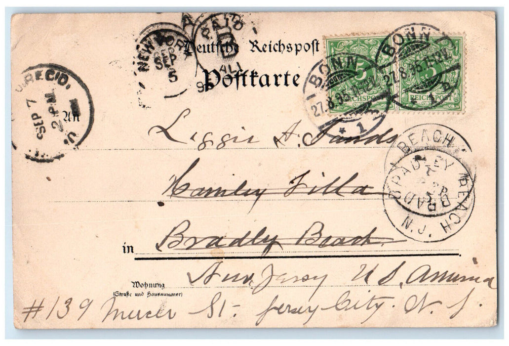 1895 Greetings from the Loreley Germany Bradley Beach NJ Posted Postcard