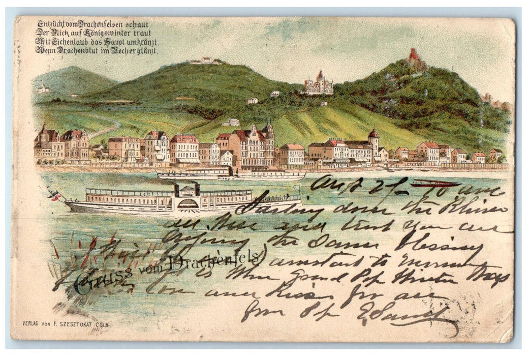 1895 Greetings from the Drachenfels Germany Bradley Beach NJ Postcard