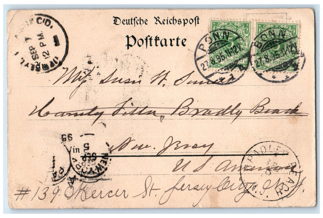 1895 Greetings from the Drachenfels Germany Bradley Beach NJ Postcard