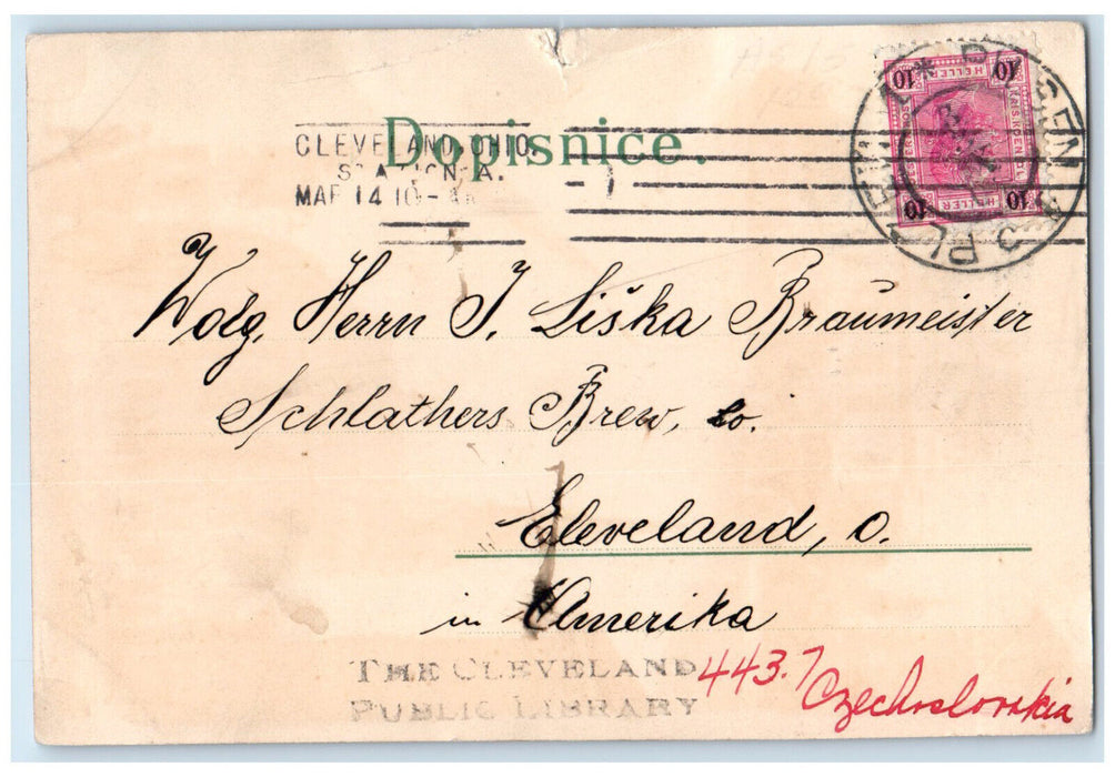 1904 New Ceske Theater Plzen Czech Republic Trolley Car Antique Postcard