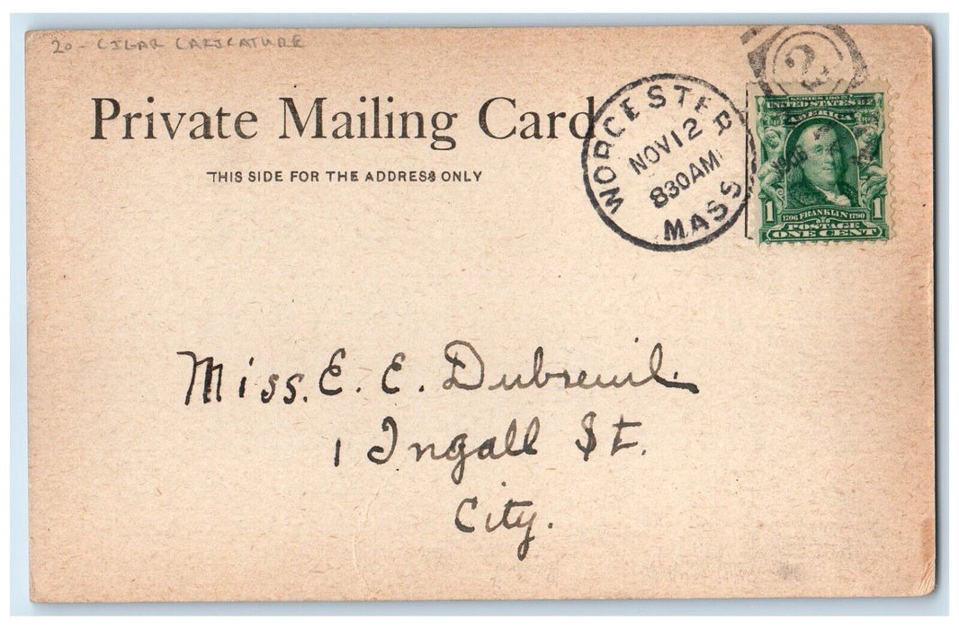 c1905 Man Caricature Cigarette Distressed Worcester Massachusetts MA Postcard