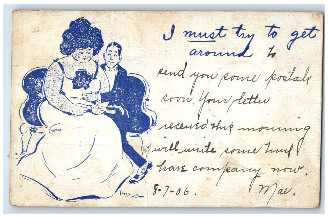 1906 Fat Woman Couple Romance Portland Connecticut CT Posted Antique Postcard