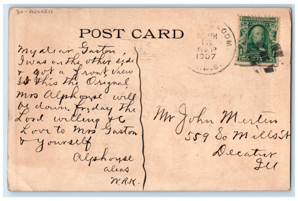1907 Ethel Barrymore Studio Portrait Actress Decatur Illinois IL Posted Postcard