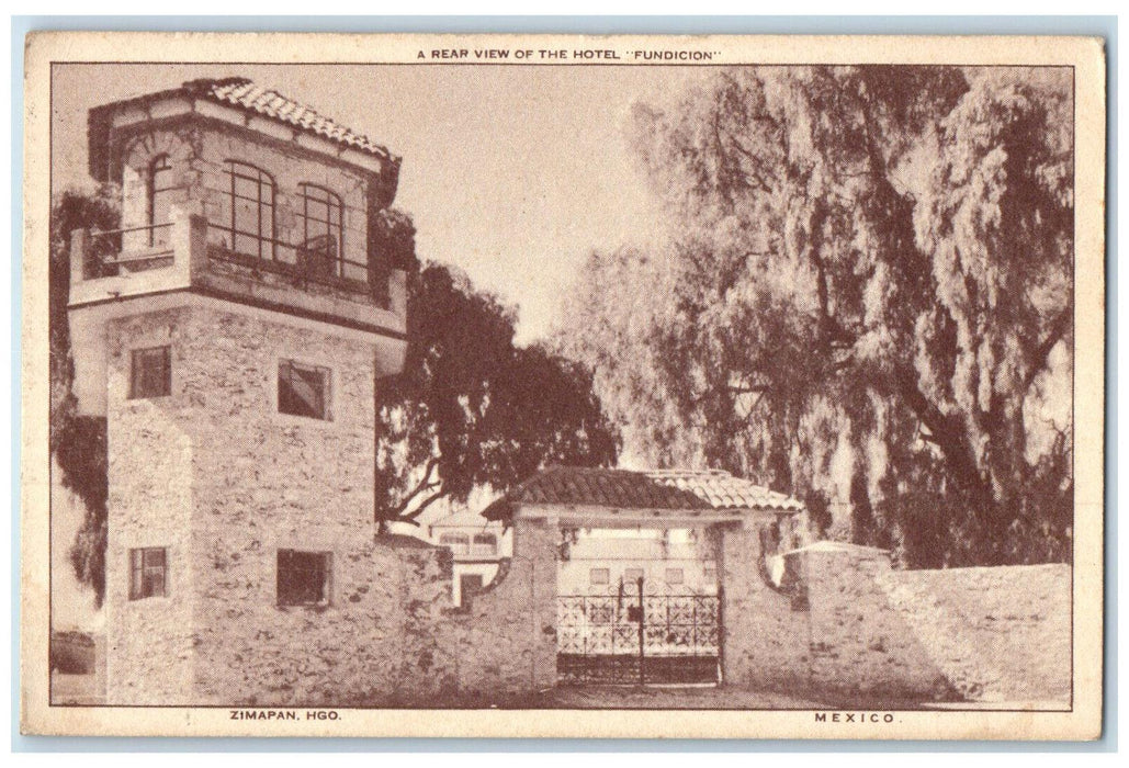 1942 A Rear View of the Hotel "Fundicion" Zimapan HGO Mexico Postcard