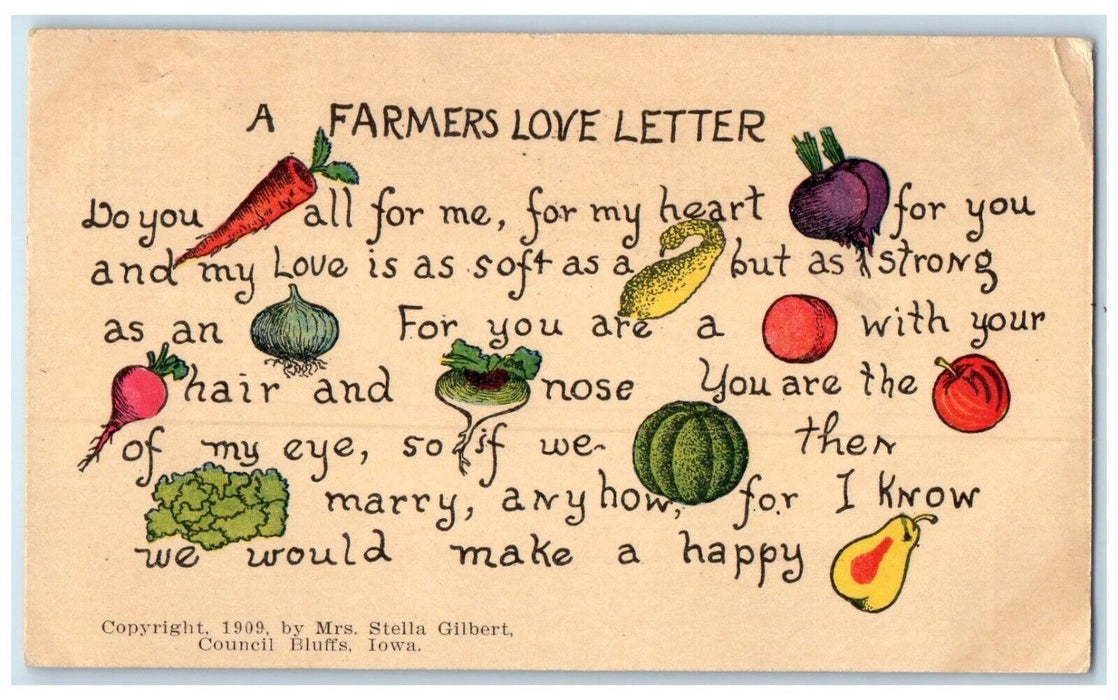 1915 A Farmers Love Letter Vegetables Puzzle Chicago Illinois IL Posted Postcard