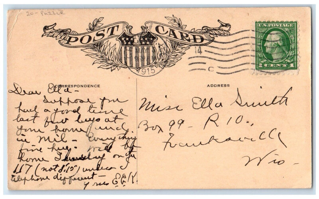 1915 A Farmers Love Letter Vegetables Puzzle Chicago Illinois IL Posted Postcard